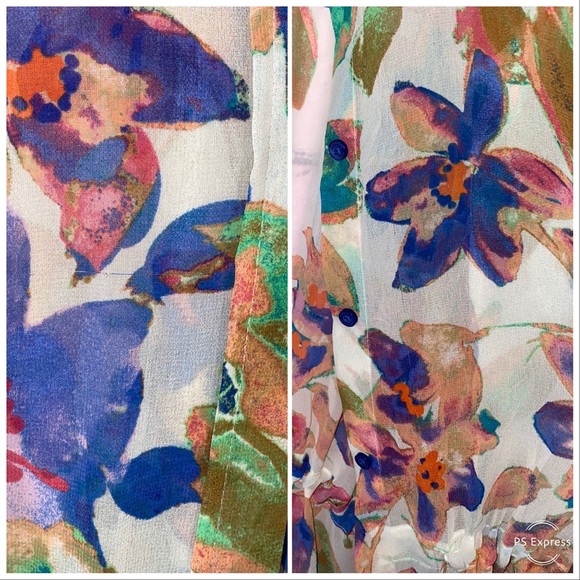 Calvin Klein sheer floral button down blouse M - Picture 8 of 9